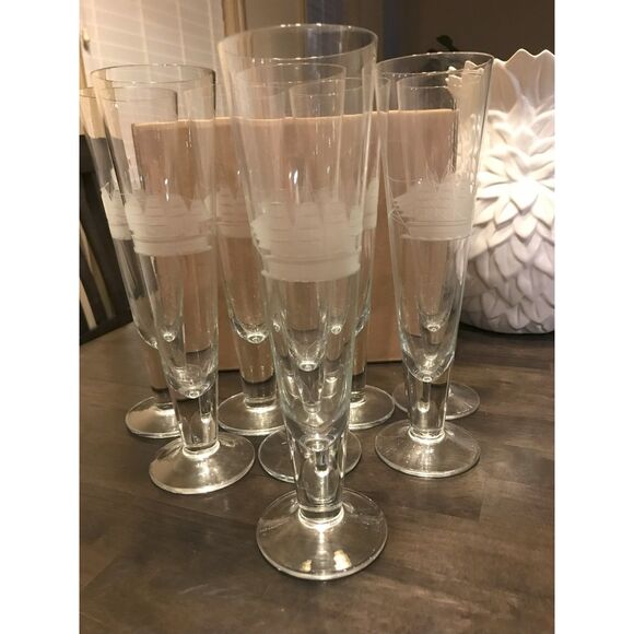 Barware: Pilsner Glasses  (set/8): Toscany Etched Schooner Beer Glasses - Picture 1 of 4